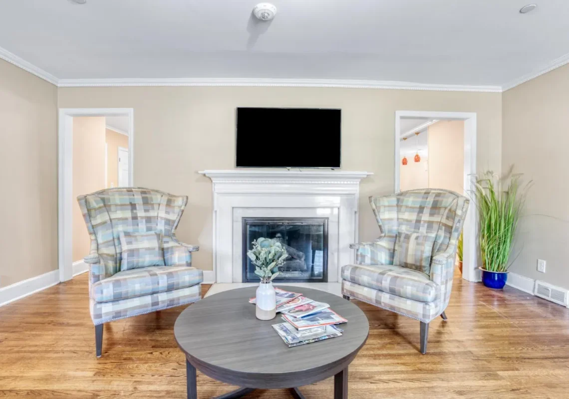 Living room area at Brownstone Family Care shown as part of our assisted living Charlotte NC resources for families exploring senior care options.
